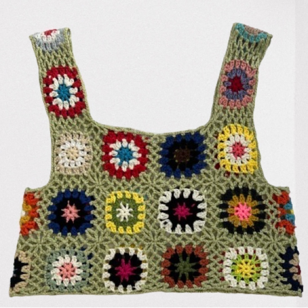 Hand Crocheted Cropped Tank From A Laguna Beach Boutique. Size S/M